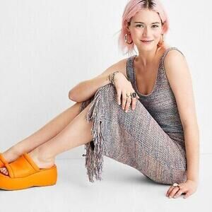 Future Collective Women's Crochet Fringe Dress Boho Sleeveless - Blue Size Small